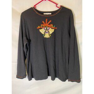 MERCER STREET WOMENS PLUS SIZE 1X HOLIDAY SHIRT BELLS PLAID BLACK 18